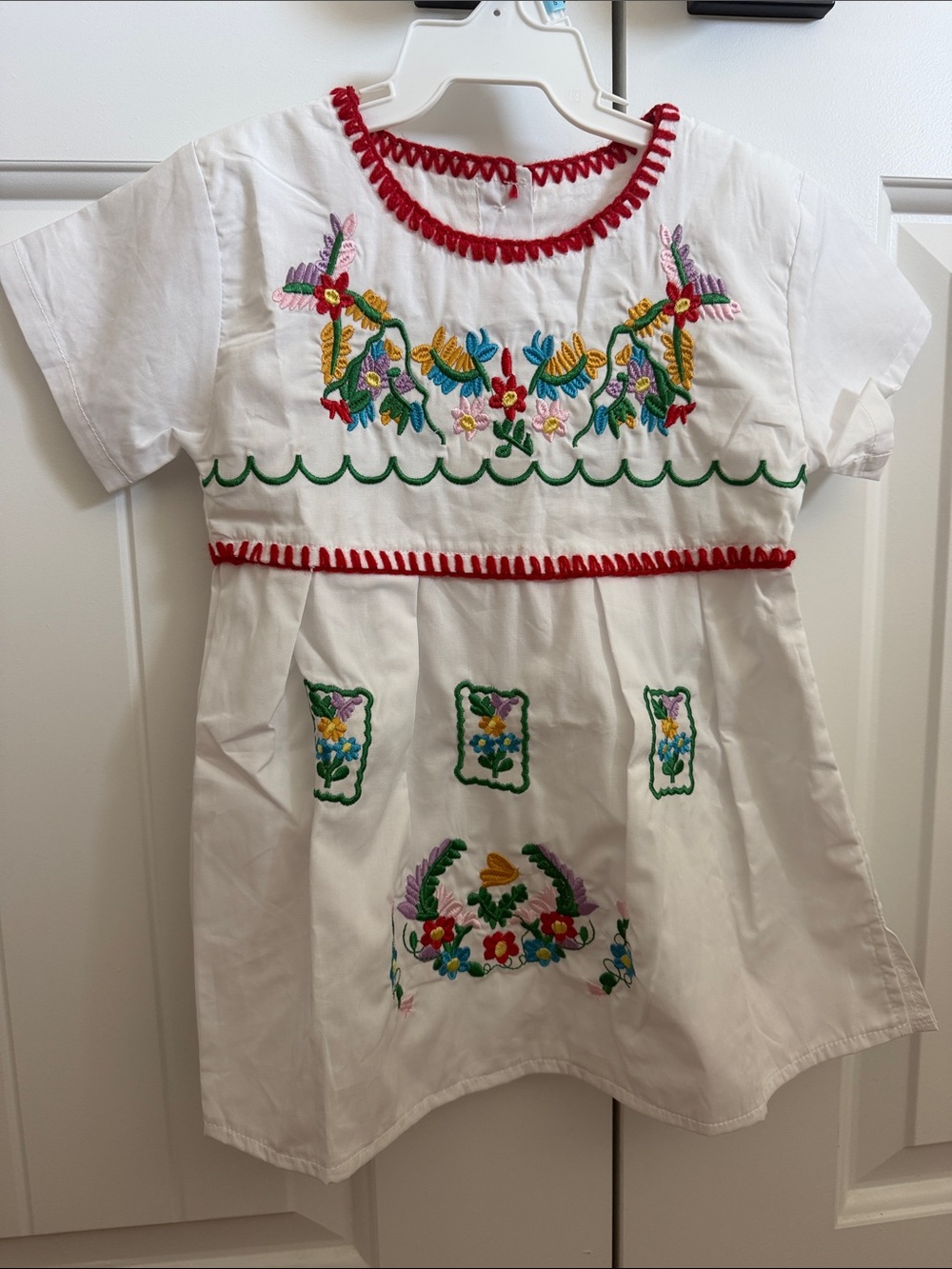 Mexican Embroidered Girls Dress with Colorful Floral Motif
